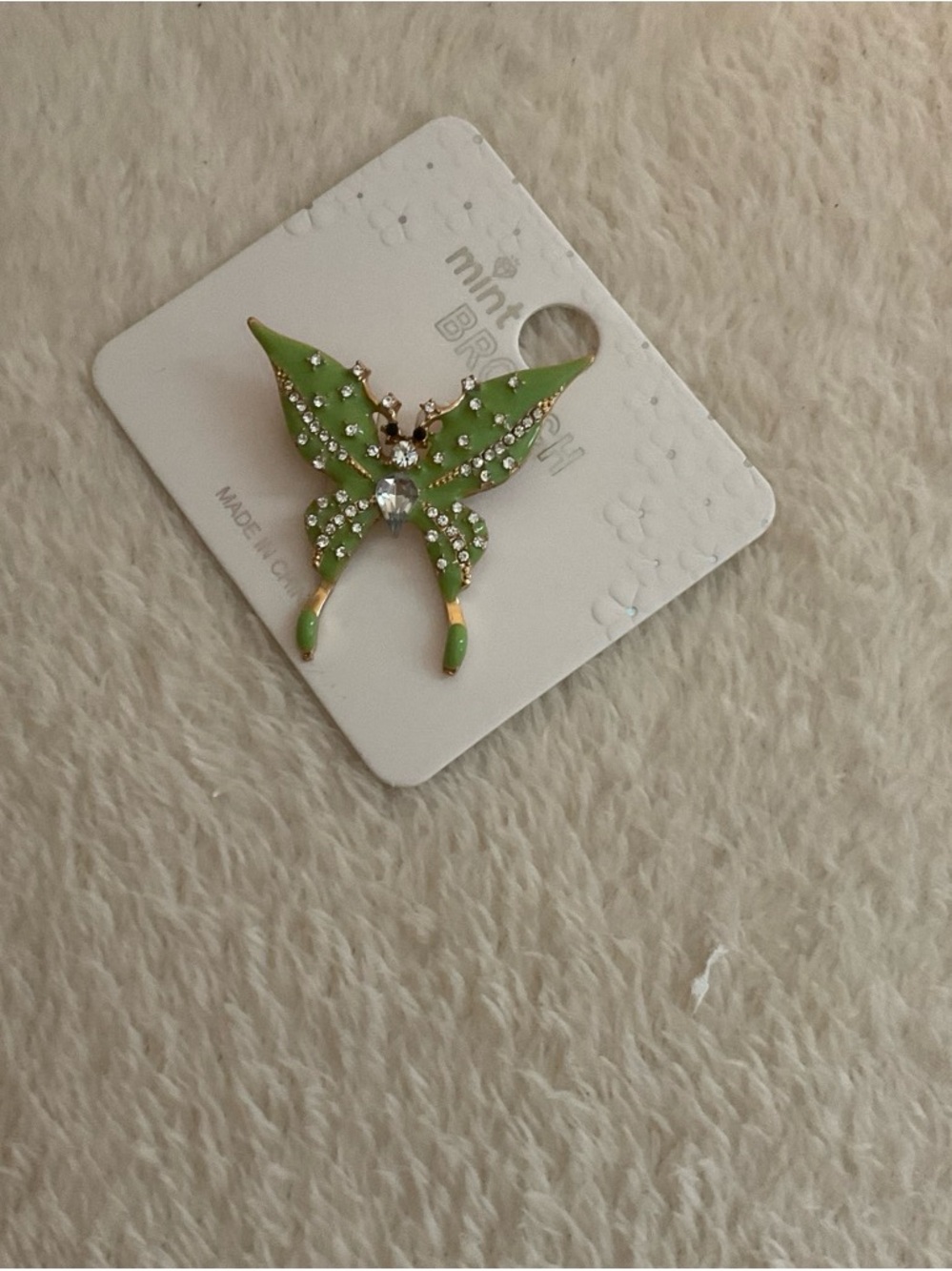 Mint Green Crystal Enamel Butterfly Brooch